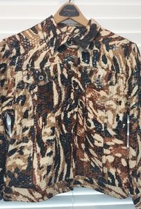 Ruby road 10 blazer jacket black brown animal print button sequin